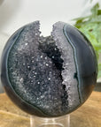 Banded Agate Sphere Geode with Quartz Crystal Cavity - SPH0151