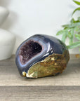 Natural Pink Amethyst Geode with Blue Banded Agate Shell - STGE0040