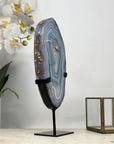 Polished Blue Banded Agate from Uruguay – Crystal Art Stone on Stand - MWS2013