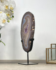 Uruguayan Banded Agate & Amethyst Slice with Metal Stand