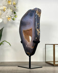 Agate Slice with Druzy Center - Blue Banding for Home Decor Display - MWS2655