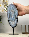 Polished Blue Banded Agate from Uruguay – Crystal Art Stone on Stand - MWS2013