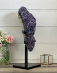 Huge Natural Uruguayan amethyst Cluster with Stalactite Eyes on Metal Stand - MWS2996