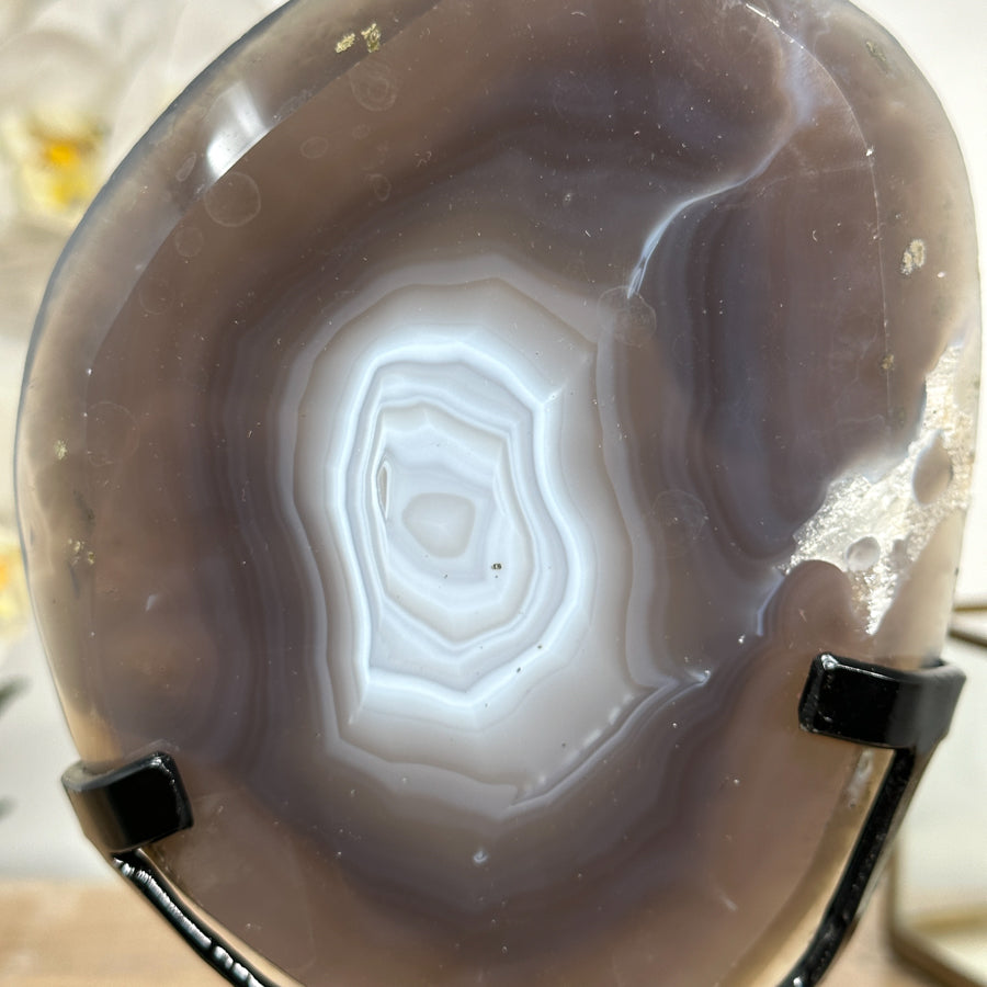 Uruguayan Blue Banded Agate Polished Slice with metal Stand - MWS2000