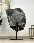 Natural Amethyst Stone with Calcite Crystal Formation, Metallic Display Included - MWS2355