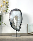 Agate Geode Slice with Sugar Quartz Druzy Crystals on Metal Stand - MWS2735