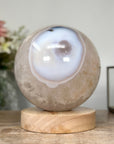 Natural Quartz & Agate Sphere with Wooden Stand with built-in LED Light - SPH0143