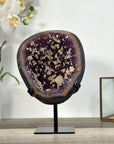 Natural Amethyst Geode with Calcite Inclusions on Stand - MWS2681