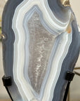 Blue Agate Slice with Black Metal Stand – Natural Uruguayan Crystal for Home Styling - MWS2005