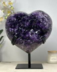 XXL A+ Grade Natural Amethyst Heart Carving with Metal Stand - HST0235