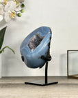 Blue Agate Geode With Crystal Center on Metal Stand - MWS2767