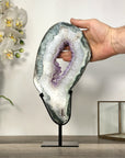 Amethyst & Green Jasper Geode Slice With Metal Stand - MWS2743