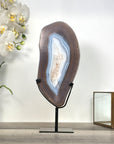 Agate Slice on Stand with Blue and White Bands | Home Decor Display - MWS2661