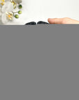 Natural Black Agate Druzy Clover Carving on Metal Stand - MWS2773