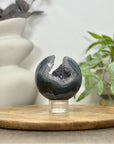 Banded Agate Sphere Geode with Quartz Crystal Cavity - SPH0151