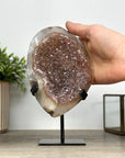 Caramel Tone Quartz Geode on Metal Stand – Natural Crystal Statement Piece from Uruguay - MWS2418