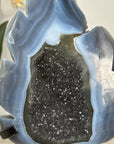 Natural Blue Banded Agate Geode Stone Leaf Carving with Green Druzy Interior - MWS2812