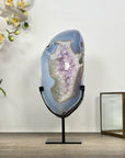Natural Blue Banded Agate & Amethyst Stone Slice on Stand - MWS3016