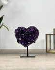 Natural Amethyst Crystal Heart, Metal Stand Included - HST0302