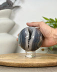 Banded Agate Sphere Geode with Quartz Druzy Crystal Interior - SPH0181