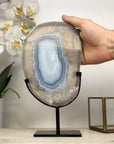 Unique Uruguayan Blue Agate & Quartz on Stand – Polished Banded Slice - MWS2015