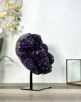 Deep Purple Amethyst Cluster on Metal Stand – Stunning Crystal Statement - MWS2737