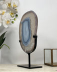 Unique Uruguayan Blue Agate & Quartz on Stand – Polished Banded Slice - MWS2015