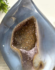 Blue Agate & Quartz Druzy Stone Flame Carving - FST0161