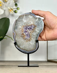 Agate Geode on Stand with Druzy Center – Natural Crystal Display Piece - MWS2903