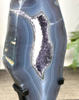 Blue Banded Agate & Amethyst Geode Slice Portal - MWS3247