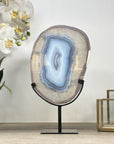 Stunning Blue Agate & Quartz Slice - Stand Included