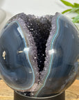 Blue Banded Agate & Amethyst Druzy Sphere Geode - SPH0194