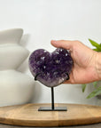 Natural Amethyst Crystal Heart with Metal Stand - HST0345