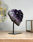 A+ Grade Natural Amethyst Heart Carving with Metal Stand - HST0239