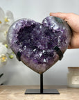 Stunning Natural Amethyst Heart Carving with Metal Stand - HST0231