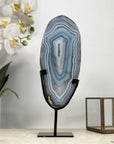 Polished Blue Banded Agate from Uruguay – Crystal Art Stone on Stand - MWS2013