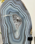 Polished Blue Banded Agate from Uruguay – Crystal Art Stone on Stand - MWS2013
