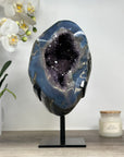 Uruguayan Amethyst & Blue Agate Geode, Metallic Stand Included - MWS1772