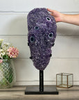 Huge Natural Uruguayan amethyst Cluster with Stalactite Eyes on Metal Stand - MWS2996