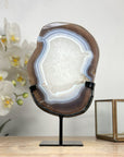 Blue Agate & Quartz Slice with Base – Polished Uruguayan Gemstone for Desk or Studio - MWS2008