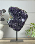 Top Quality Natural Amethyst Crystal Cluster with Green Jasper - Stand Included - MWS3153