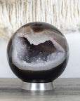 5.5 in Agate & Quartz Stone Sphere Geode with Calcite Crystal - SAG0097
