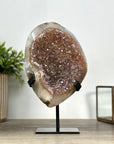 Caramel Tone Quartz Geode on Metal Stand – Natural Crystal Statement Piece from Uruguay - MWS2418