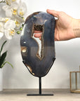 Large Agate Geode Slice with Custom Made Metallic Stand - MWS2327