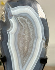Blue Agate Slice with Black Metal Stand – Natural Uruguayan Crystal for Home Styling - MWS2005