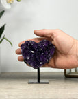 Natural Amethyst Crystal Heart, Metal Stand Included - HST0302