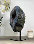 Uruguayan Amethyst & Blue Agate Geode, Metallic Stand Included - MWS1772