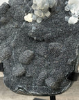 Black Amethyst Crystal Specimen with Calcite Formations on Metal Stand - MWS2871
