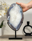 Large Natural Agate & Quartz Slice with Metallic Stand - MWS1267