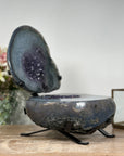 Amazing Natural Agate & Amethyst Geode Cave, Jewelry Box with Metal Stand - MWS1086